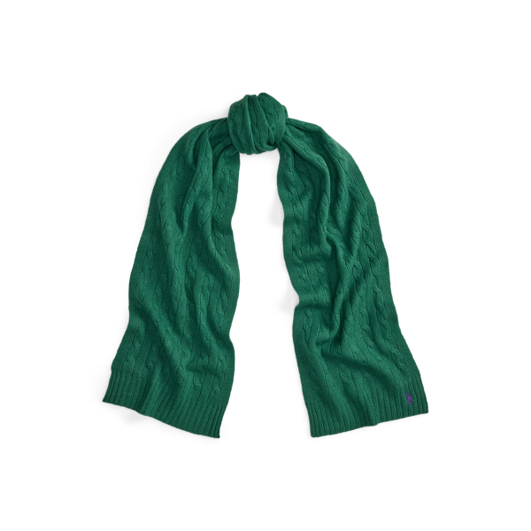Ralph Lauren Cable-knit Wool-cashmere Scarf In Green