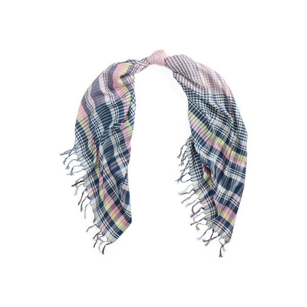 Shop Polo Ralph Lauren Plaid Fringe-trim Silk Scarf In Multi Plaid
