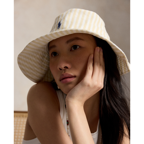Ralph Lauren Striped Linen Sun Hat In Dune Tan/white In Neutral