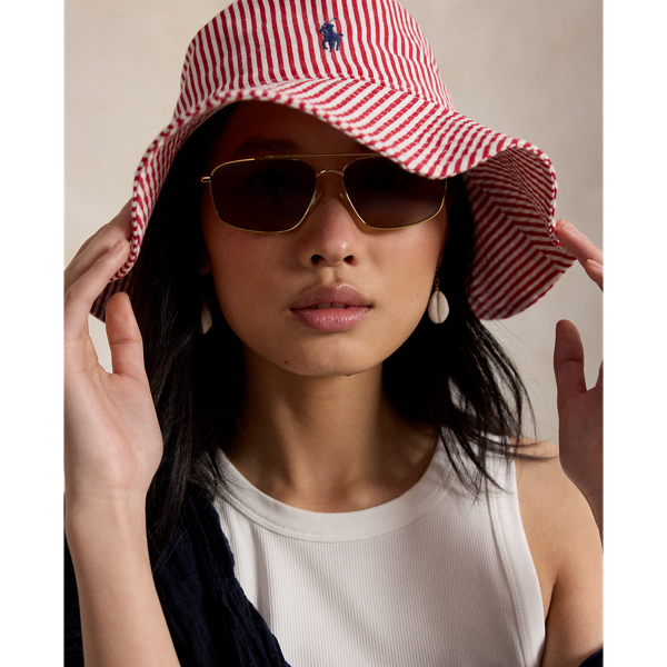 Ralph Lauren Striped Linen Sun Hat In Red/white In Multi