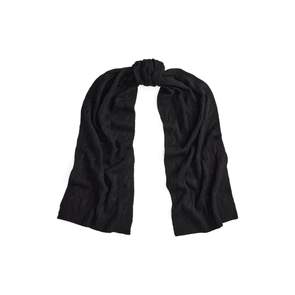 Ralph Lauren Cable-knit Cashmere Scarf In Black