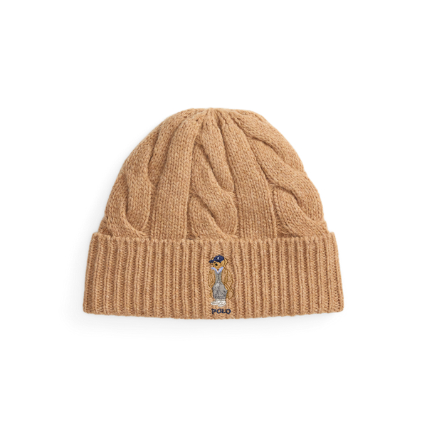 Ralph Lauren Polo Bear Cable Wool-blend Beanie In Brown