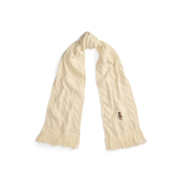 Ralph Lauren Polo Bear Cable-knit Wool-blend Scarf In Neutral