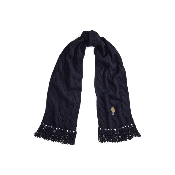 Ralph Lauren Polo Bear Cable-knit Wool-blend Scarf In Blue