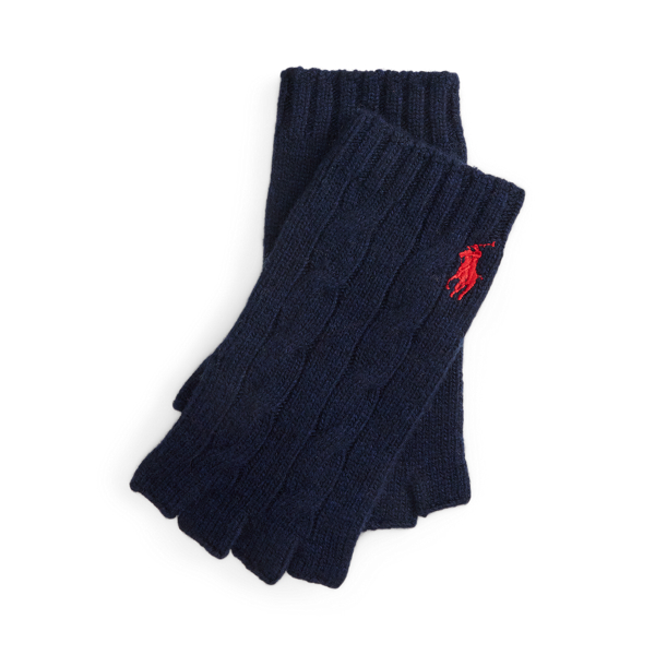 Ralph Lauren Cable Wool-cashmere Fingerless Gloves In Blue