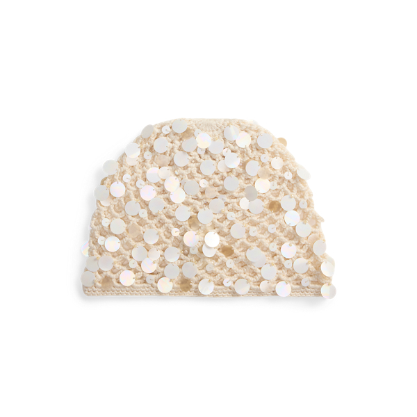 Ralph Lauren Sequined Crochet Beanie In Gold