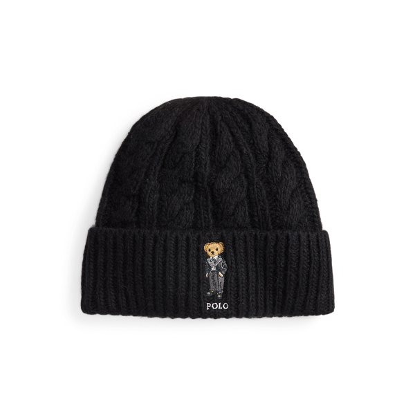Ralph Lauren Polo Bear Cable Wool-blend Beanie In Black
