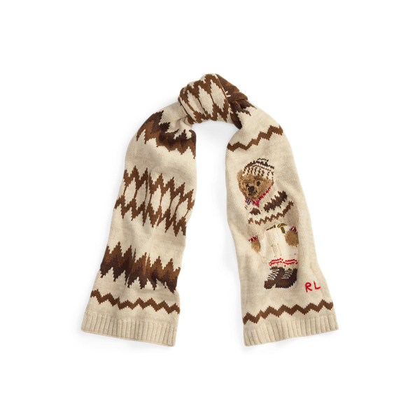 Ralph Lauren Polo Bear Wool-blend Scarf In Brown