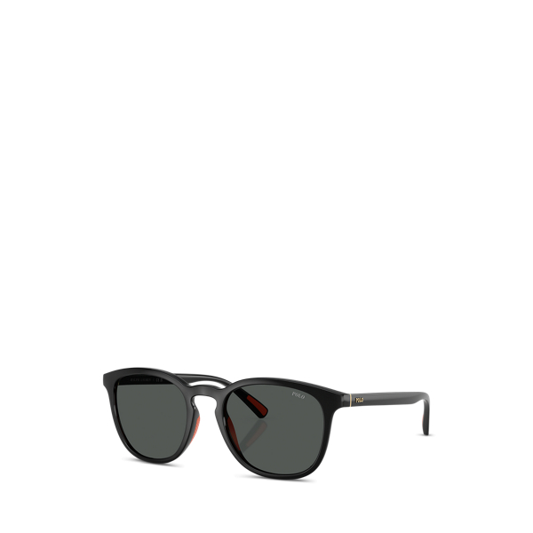 Polo Ralph Lauren Heritage Performance Round Sunglasses In Shiny Black