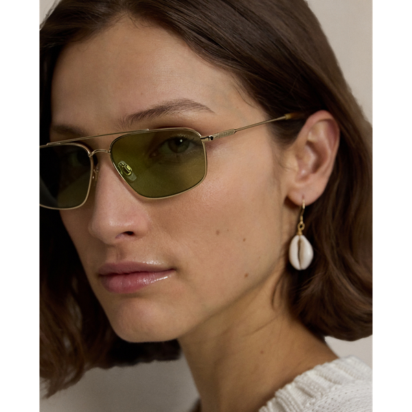 Polo Ralph Lauren Polo Rectangle Aviator Sunglasses In Shiny Gold