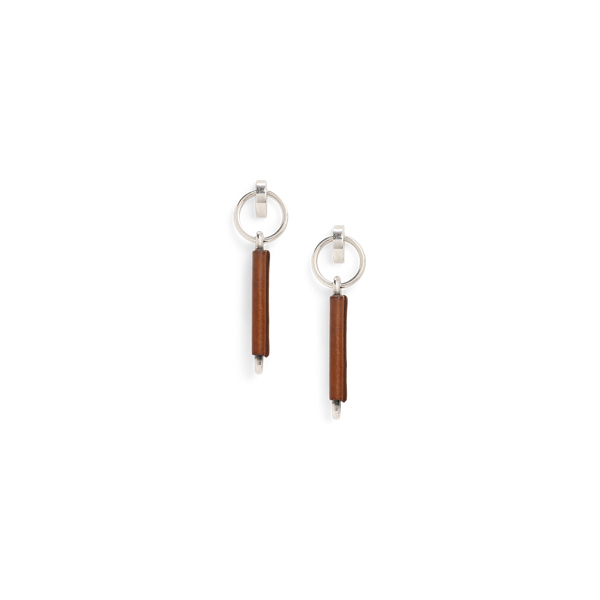 Ralph Lauren Calfskin-trim Long Link Earrings In Metallic