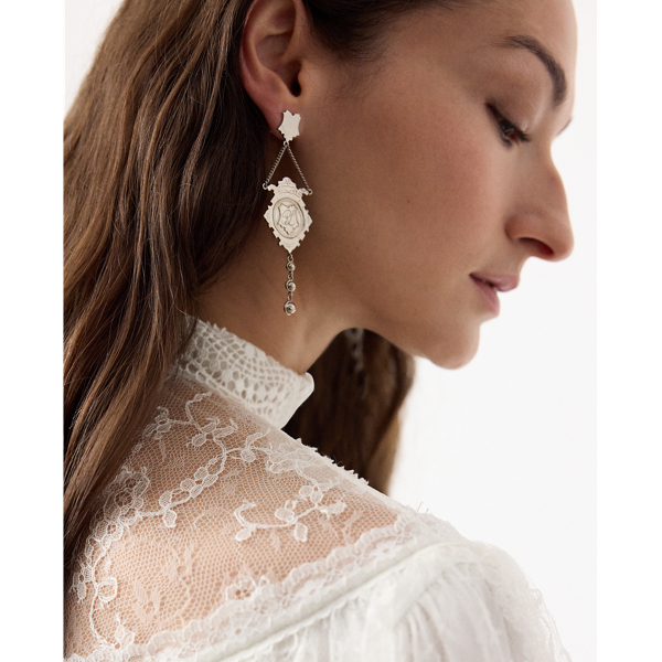 Ralph Lauren Monogrammed Crest Drop Earrings In Silver