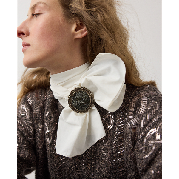 Antiqued Twisted-Frame Pyrite Brooch
