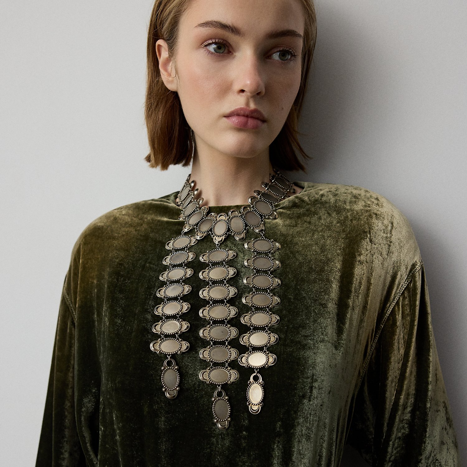 Antiqued Silver-Tone Long Necklace