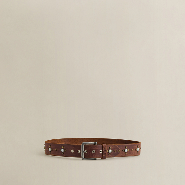 Ralph Lauren C. 2008 Studded Leather Belt In Brown