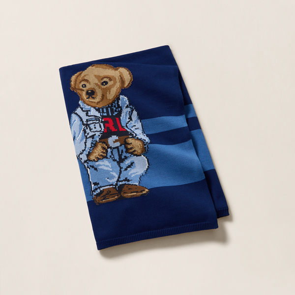 Ralph Lauren Denim Polo Bear Throw Blanket In Blue