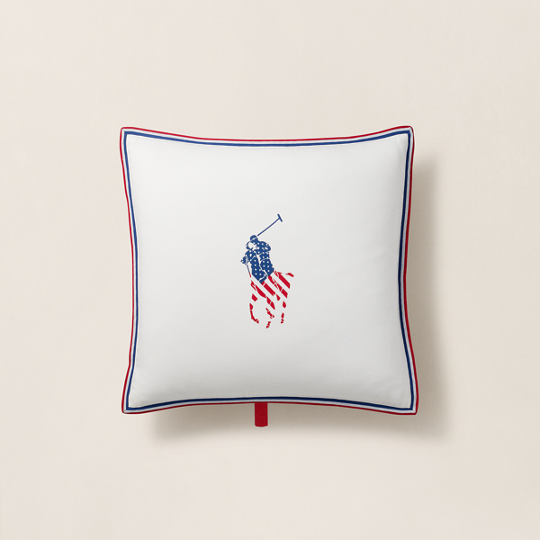 Ralph Lauren Flag Big Pony Throw Pillow In White Multi