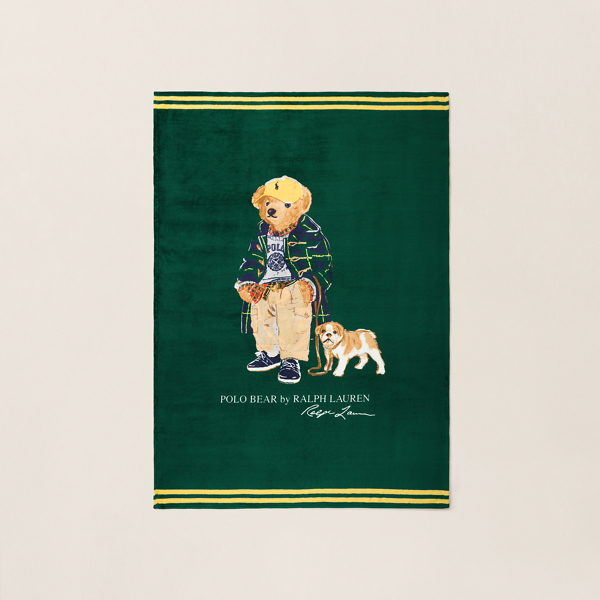 Polo Ralph Lauren Toggle Coat Polo Bear Throw Blanket In Green Multi