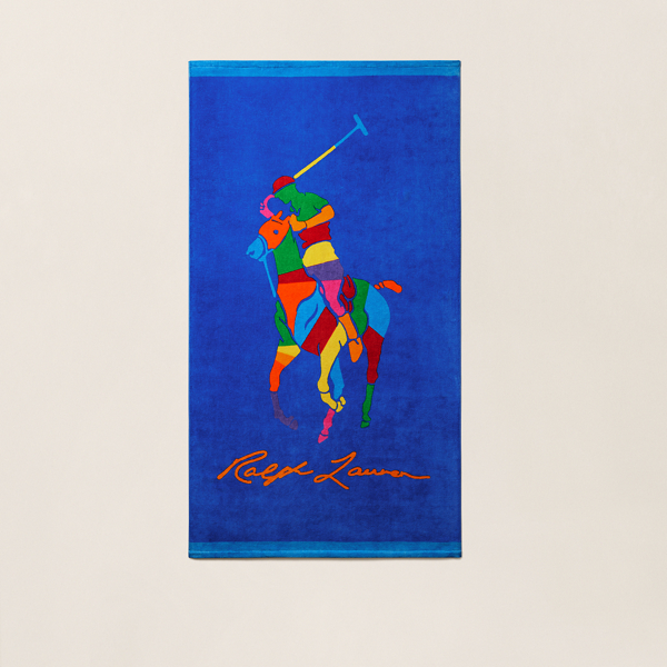 Polo Ralph Lauren Color-blocked Big Pony Beach Towel In True Royal