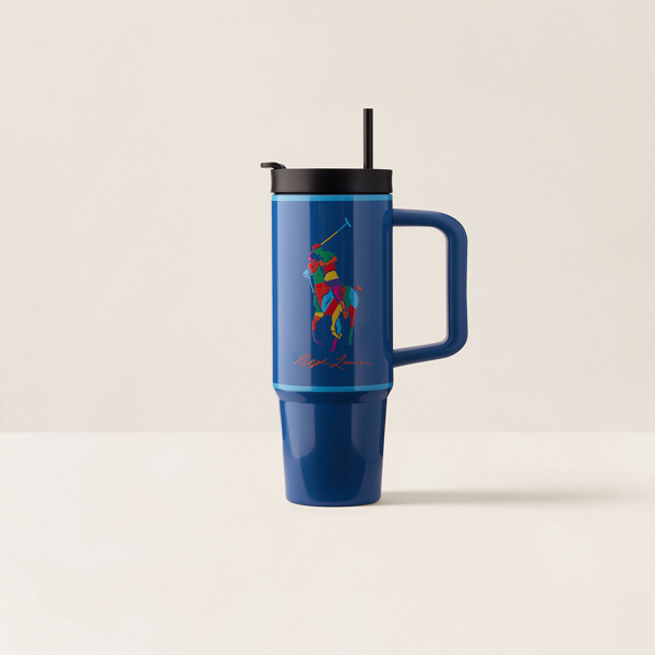 Polo Ralph Lauren Color-blocked Pony Water Bottle & Straw In Multi
