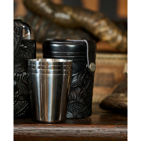 Double Rl Ralph Lauren Shot Glasses & Hand-tooled Leather Case