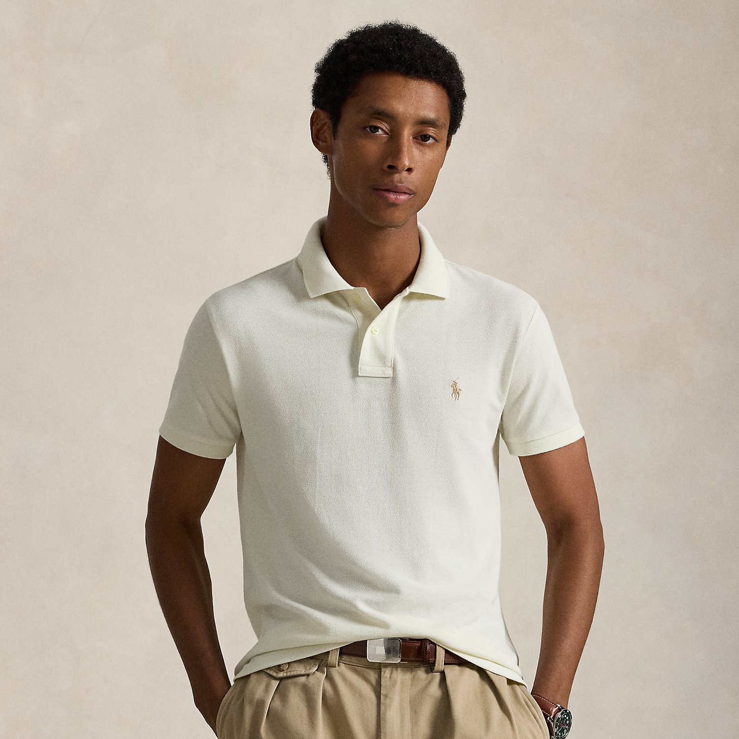 An American style standard since 1972, the Polo shirt has been imitated but never matched. Over the decades, Ralph Lauren Lauren has re-imagined his signature style in a wide array of colours and fits, yet all retain the quality and attention to detail of the iconic original. This version is made from our highly breathable cotton mesh, which offers a textured look and a soft feel.