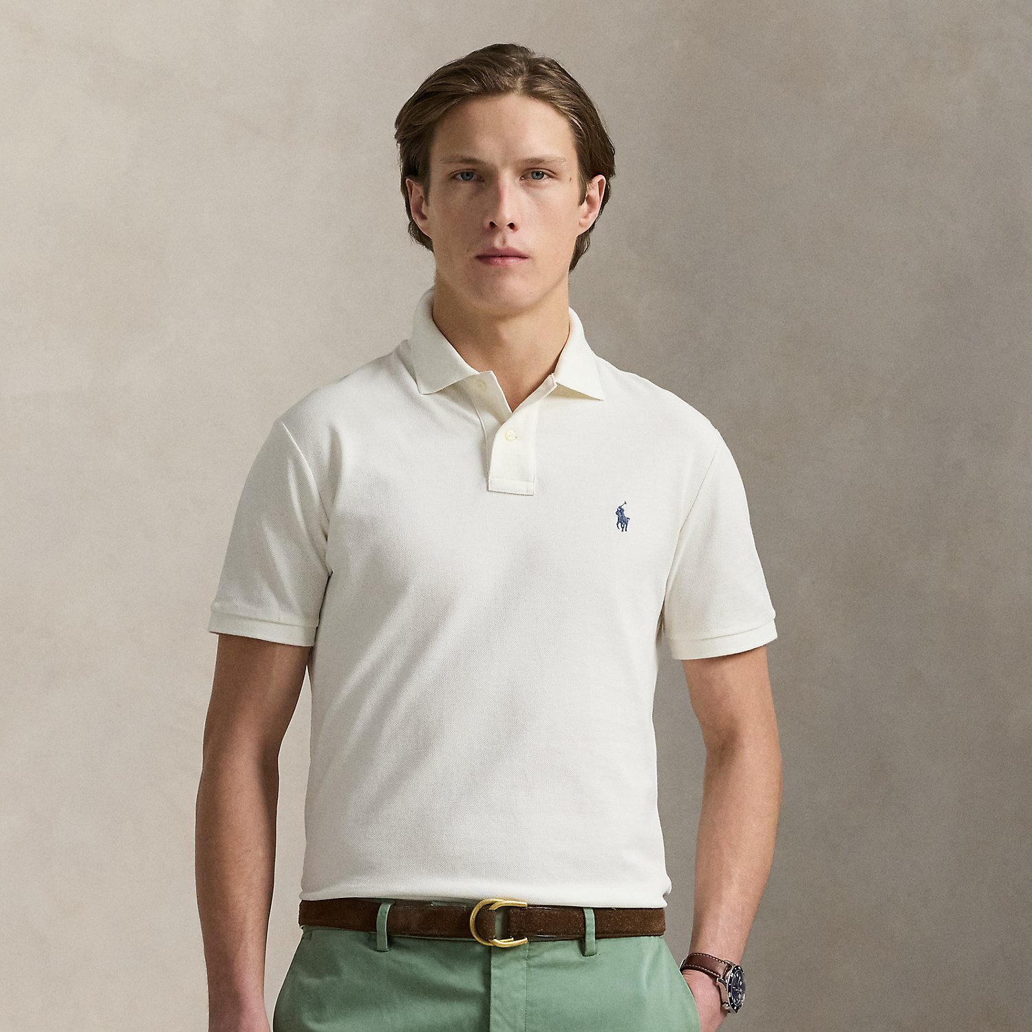 An American style standard since 1972, the Polo shirt has been imitated but never matched. Over the decades, Ralph Lauren Lauren has re-imagined his signature style in a wide array of colours and fits, yet all retain the quality and attention to detail of the iconic original. This version is made from our highly breathable cotton mesh, which offers a textured look and a soft feel.