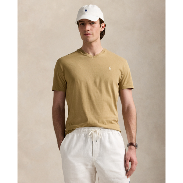 Polo Ralph Lauren Classic Fit Jersey V-neck T-shirt In Cafe Tan