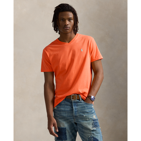 Polo Ralph Lauren Classic Fit Jersey V-neck T-shirt In Classic Peach