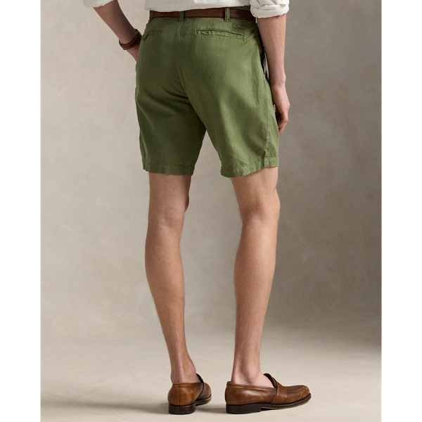 8.5インチ クラシック フィット リネンコットン ショートパンツ