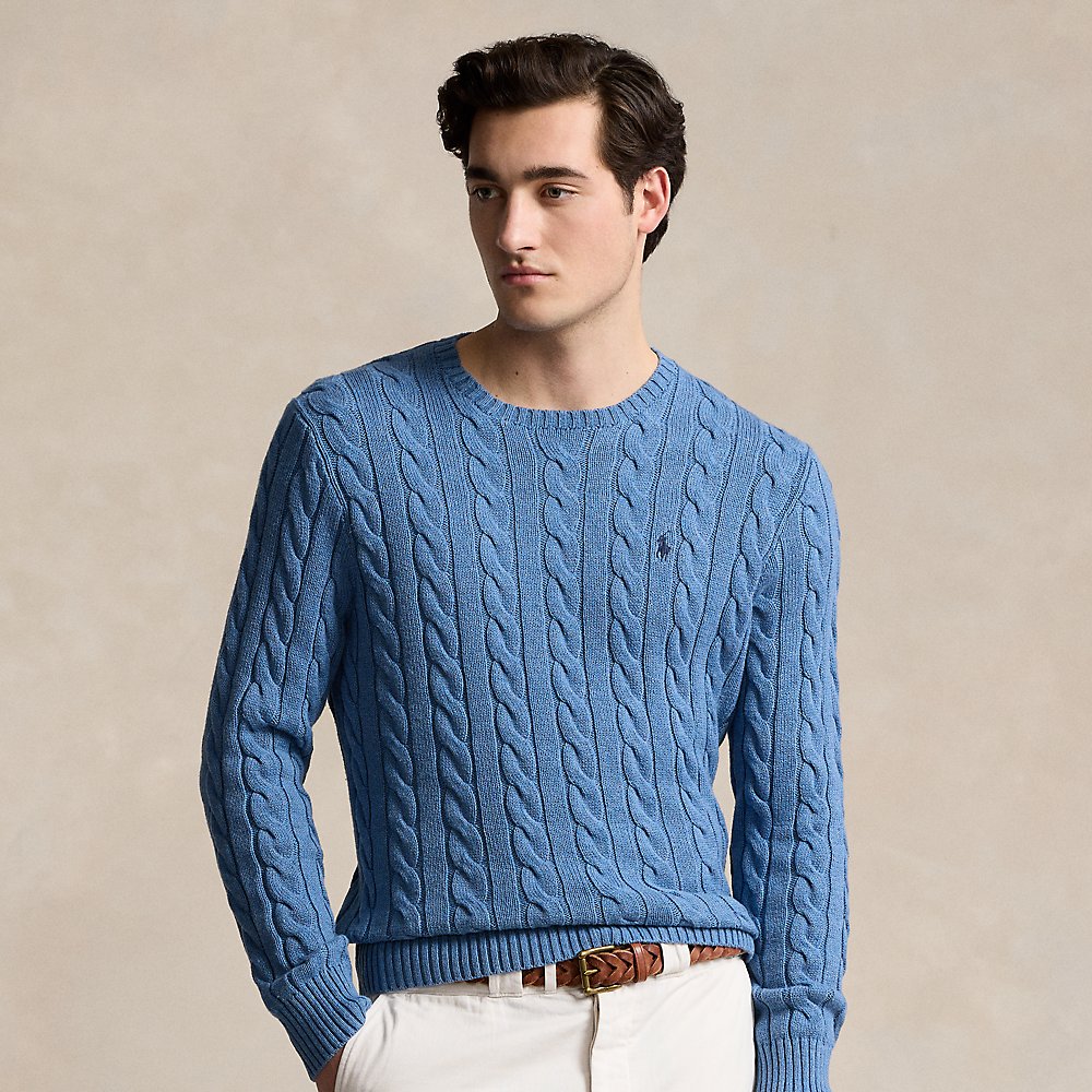 Shop Ralph Lauren Cable-knit Cotton Sweater In Lake Heather