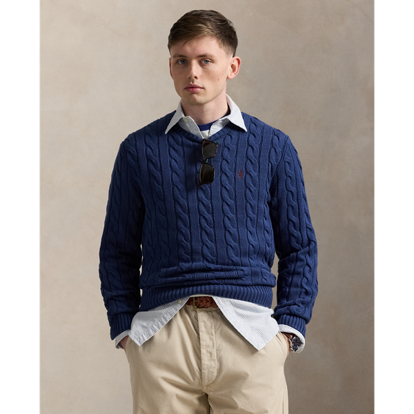 Ralph Lauren Cable-knit Cotton Sweater In Light Navy