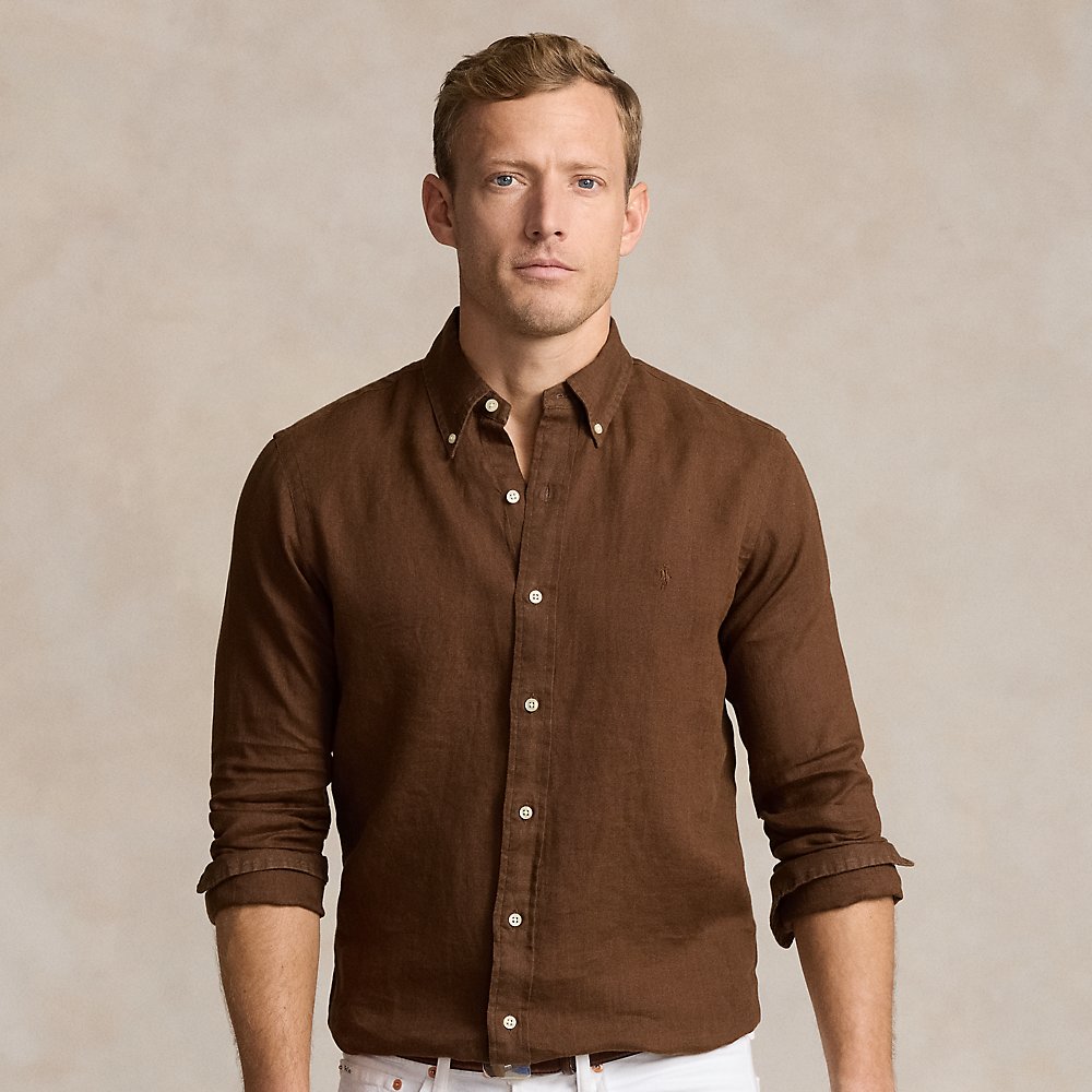 Polo Ralph Lauren Custom Fit Linen Shirt In Brown