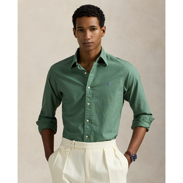 This Slim Fit version of our iconic oxford shirt is garment-dyed and washed for a broken-in look.