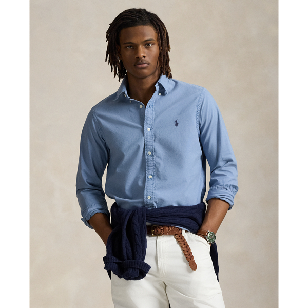 This Slim Fit version of our iconic oxford shirt is garment-dyed and washed for a broken-in look.