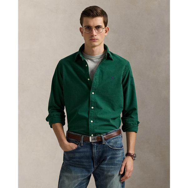 This Slim Fit version of our iconic oxford shirt is garment-dyed and washed for a broken-in look.