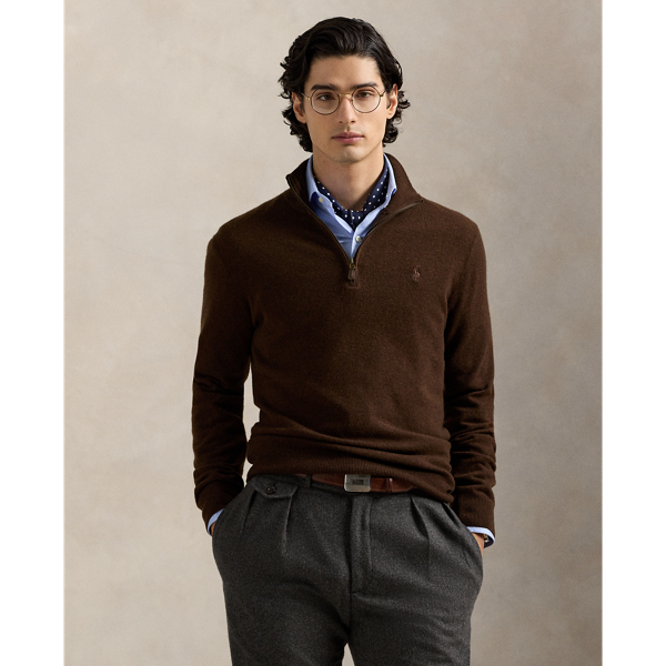 Ralph Lauren Wool Quarter-zip Sweater In Brown