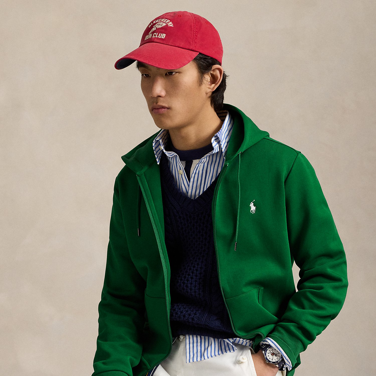 Made from a smooth cotton-blend fabric, this full-zip hoodie is an easy match for joggers or jeans.