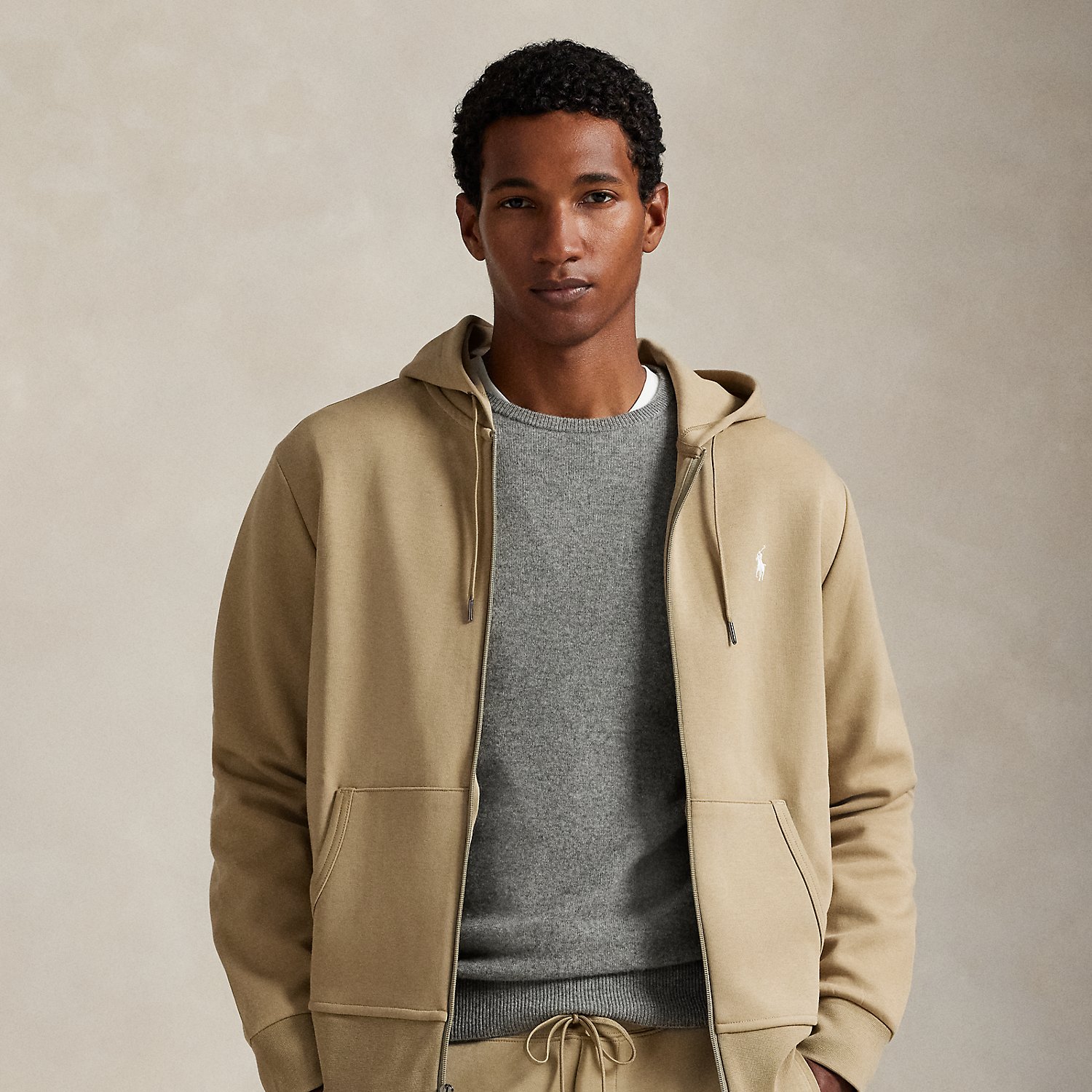 Made from a smooth cotton-blend fabric, this full-zip hoodie is an easy match for joggers or jeans.