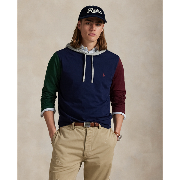 Ralph Lauren Color-blocked Jersey Hooded T-shirt In Blue