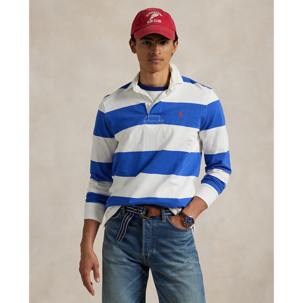 Polo Ralph Lauren Classic Fit Striped Jersey Rugby Shirt In Blue/oxford White