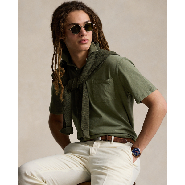 Shop Ralph Lauren Classic Fit Cotton-linen Polo Shirt In Thermal Green
