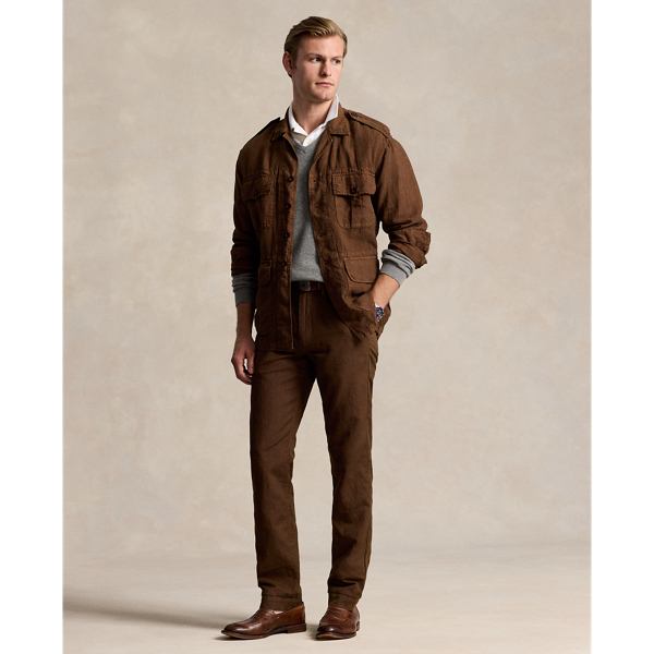 Ralph Lauren Straight Fit Linen-cotton Pant In Brown