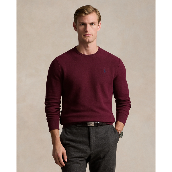 Polo Ralph Lauren Textured Cotton Crewneck Sweater In Damson Red