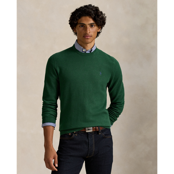 Ralph Lauren Mesh-knit Cotton Crewneck Sweater In Green