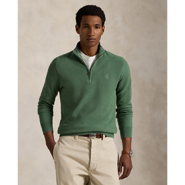 Ralph Lauren Mesh-knit Cotton Quarter-zip Sweater In Green