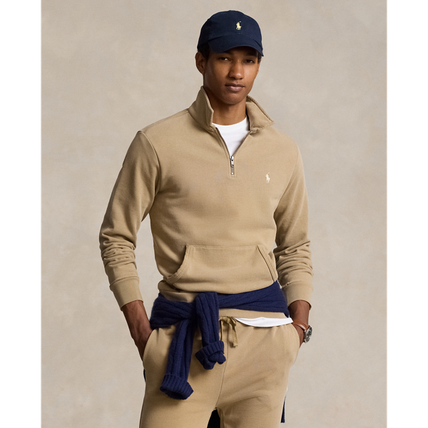 Shop Polo Ralph Lauren Loopback Fleece Quarter-zip Sweatshirt In Desert Khaki