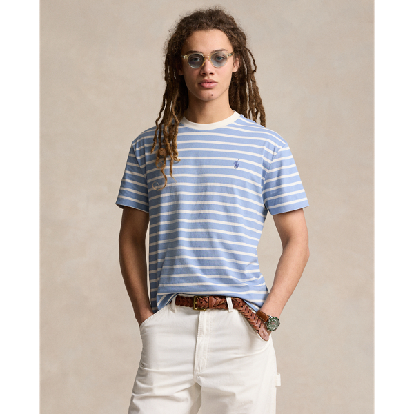 Ralph Lauren Classic Fit Striped Jersey T-shirt In Vessel Blue/nevis