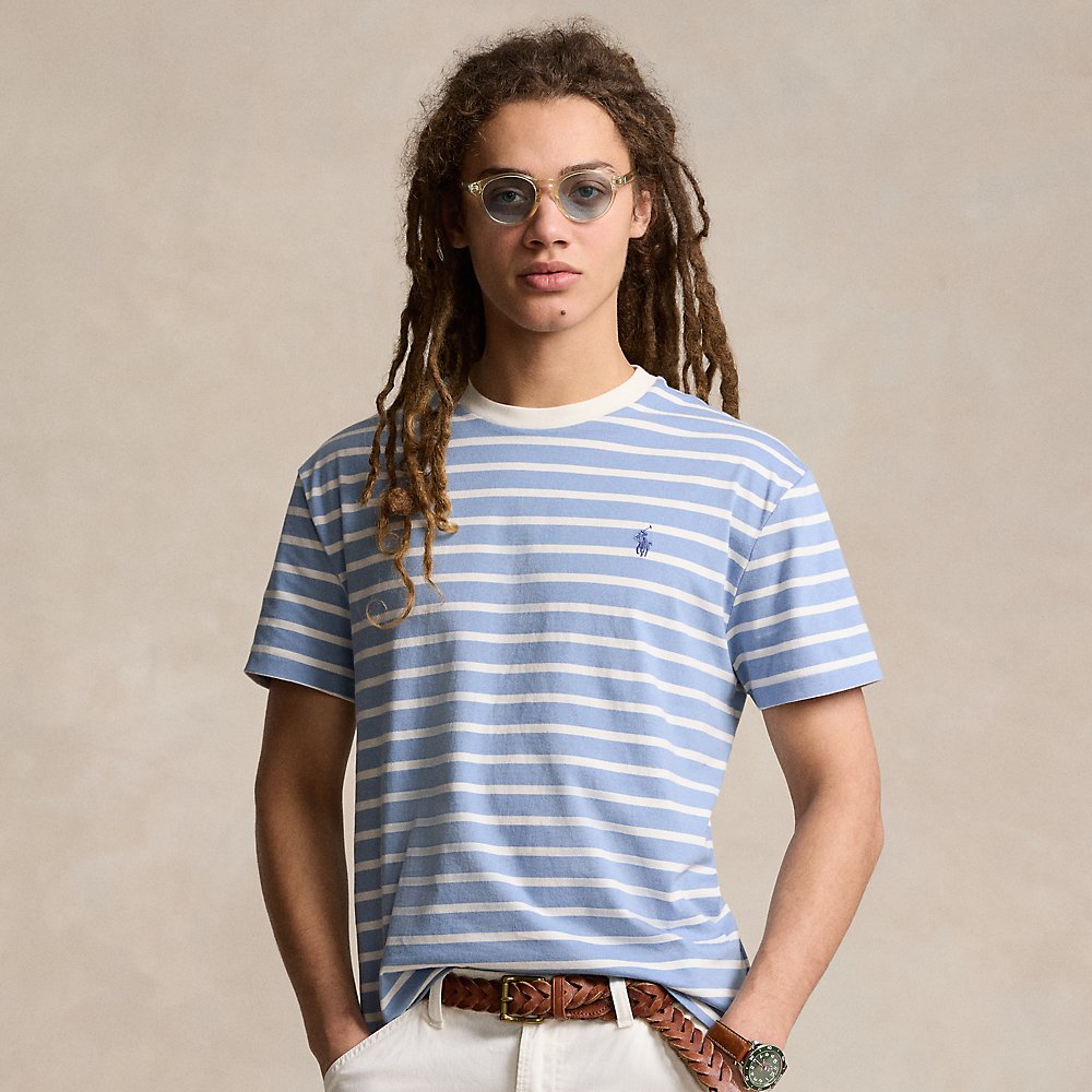 Ralph Lauren Classic Fit Striped Jersey T-shirt In Vessel Blue/nevis