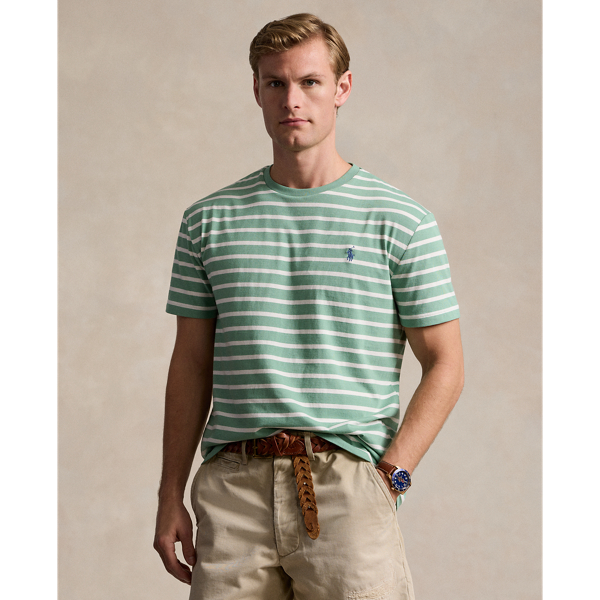 Polo Ralph Lauren Classic Fit Striped Jersey T-shirt In Faded Mint/nevis